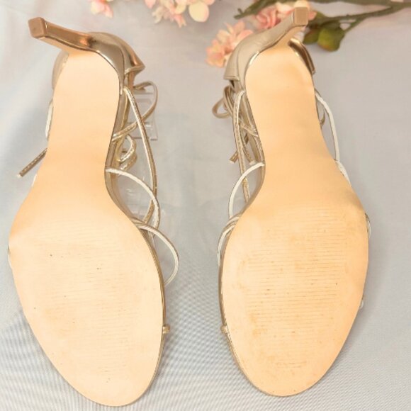 Light Gold, Heeled, Gladiator, Wrap Sandals, Size 9 - Picture 5 of 10